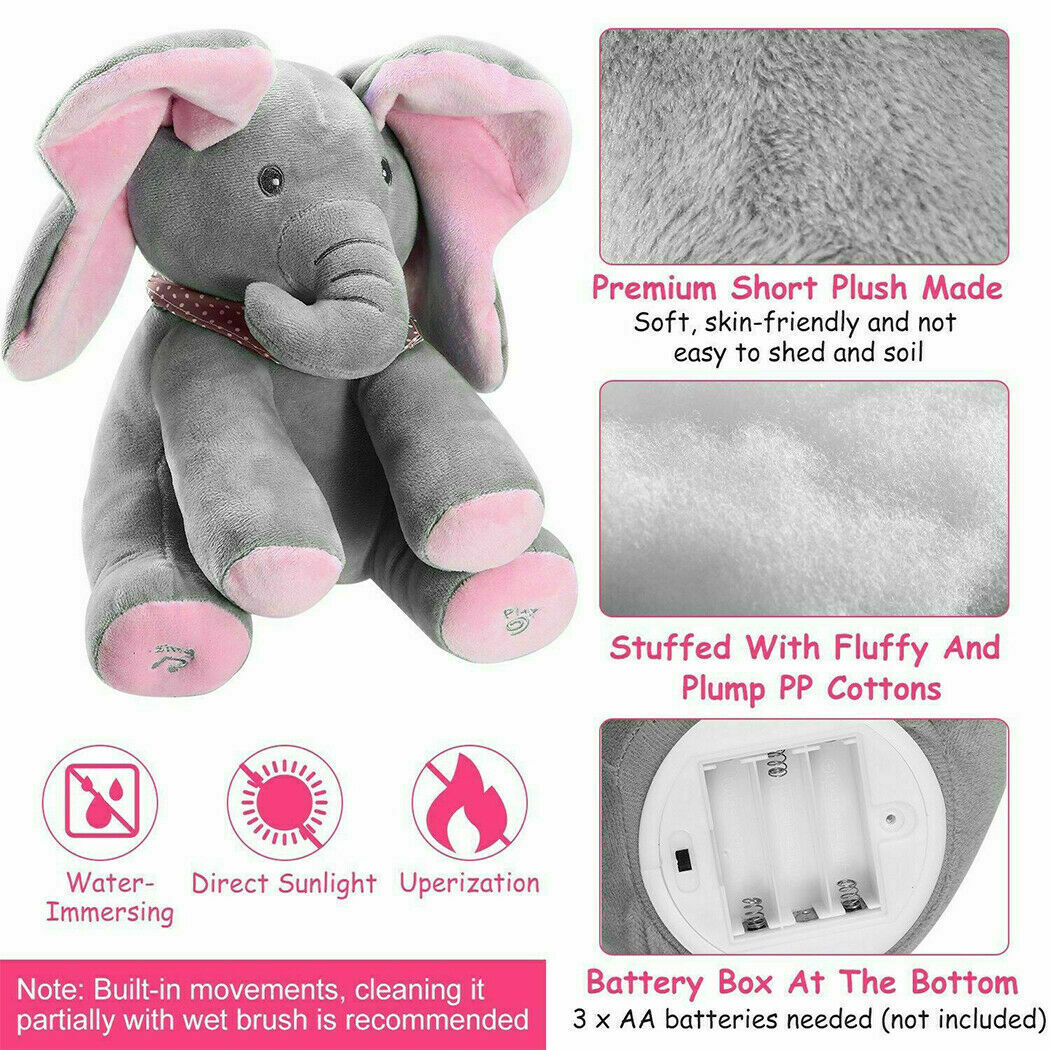 Elephant Toys Will Sing with Music Elephant Cover Eyes Baby Elephant Doll Children Accompanying Toy Plush Toy Peekaboo Elephant